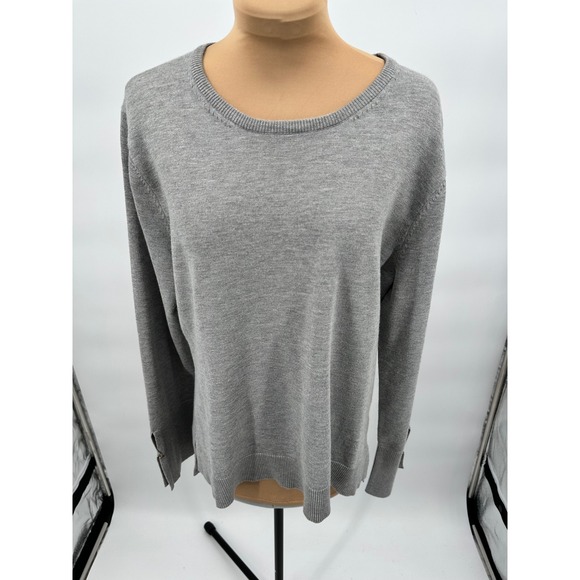 Premise Sweaters - Premise‎ Womens Gray Crew Neck Long Sleeve Button Cuff Knit Sweater - M